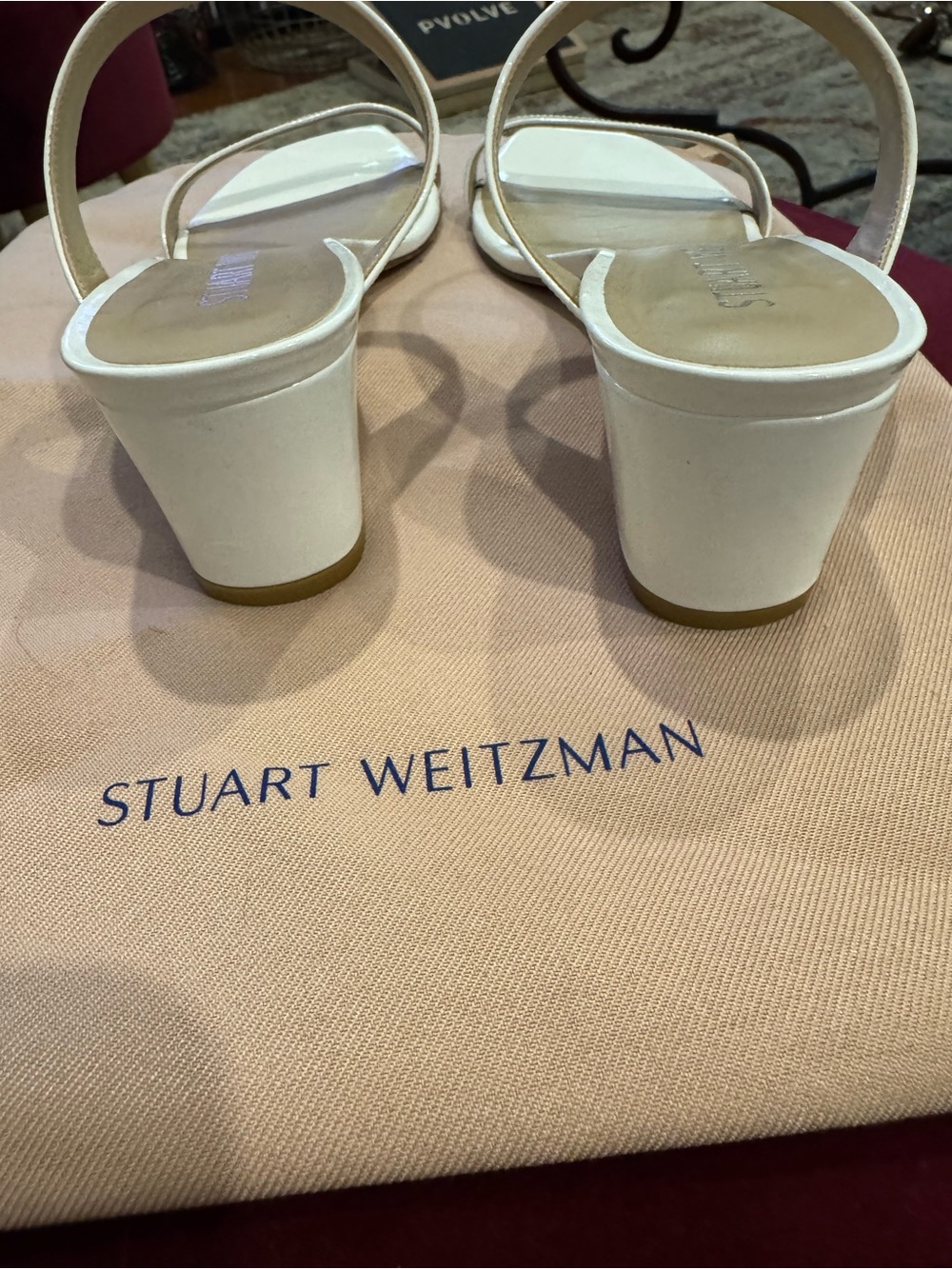 Stuart Weitzman White Double-Strap Square-Toe Heels - Picture 4 of 5